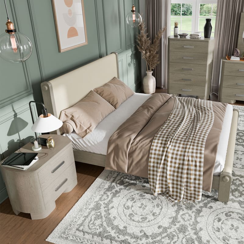 Furniture of America Weegin Modern 3-Piece White Oak Wood Panel Bed and 2-Nightstand Bedroom Set - Queen