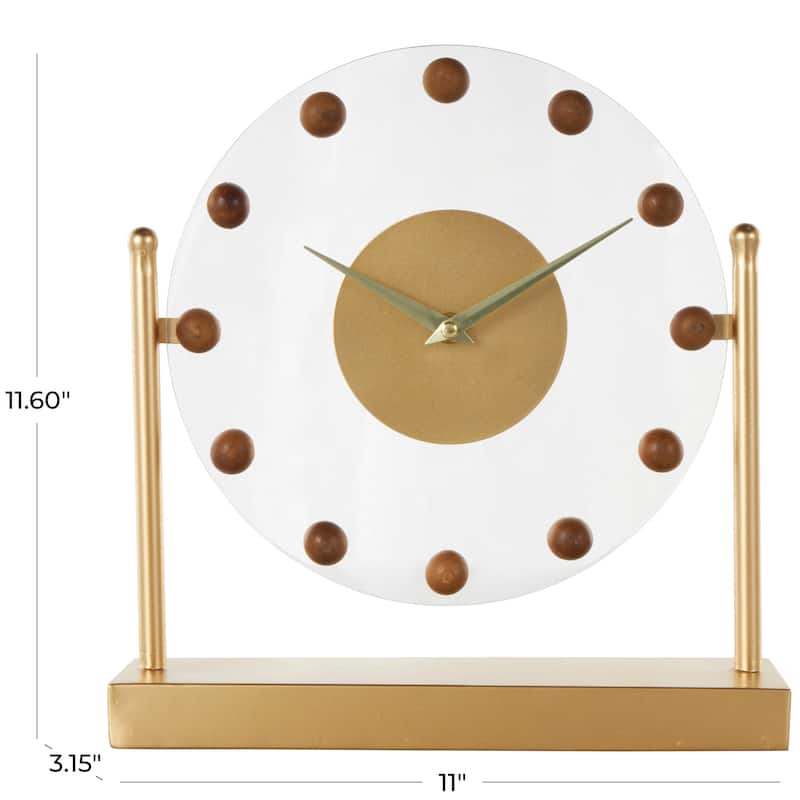 Gold or Black Metal Acrylic Face Clock with Wood Ball Accents