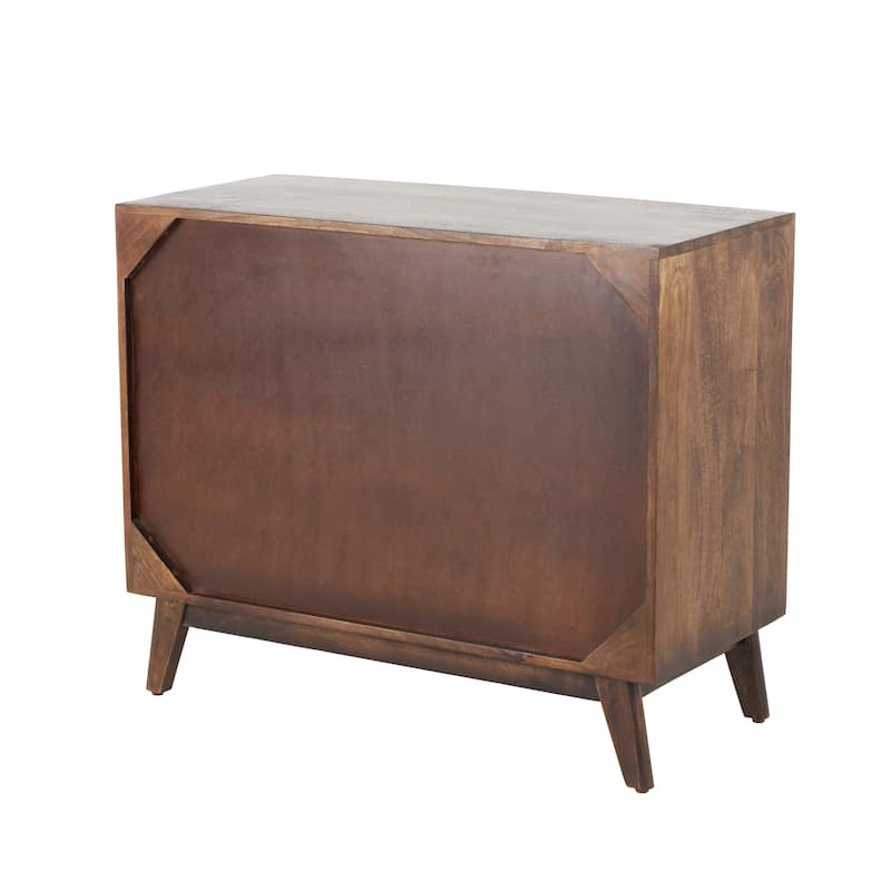 Mango Wood Handmade 3 or 2 Door and 2 Shelf Cabinet with Rattan Front and Black Knobs - Brown - Roche River Decor
