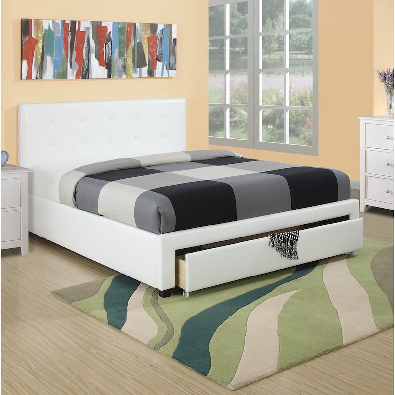 Queen Size Faux Leather Storage Bed with Tufted Headboard and Footboard Drawers - White