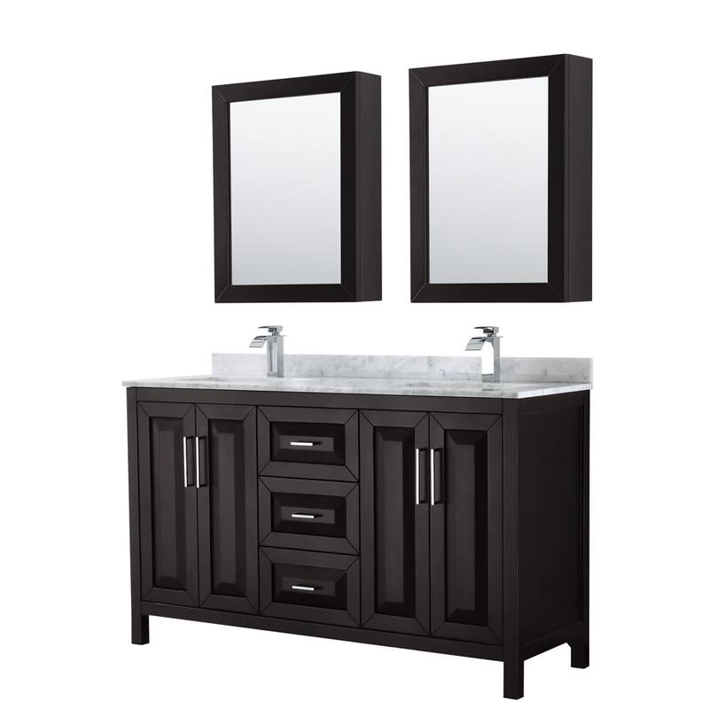 Wyndham Collection Daria 60" Free Standing Double Vanity Set with MDF - Dark Espresso / White Carrara Marble Top / - Espresso Finish