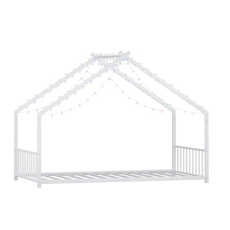 Twin size Iron Canopy Bed with LED Light Strips and 350 lbs Weight Capacity