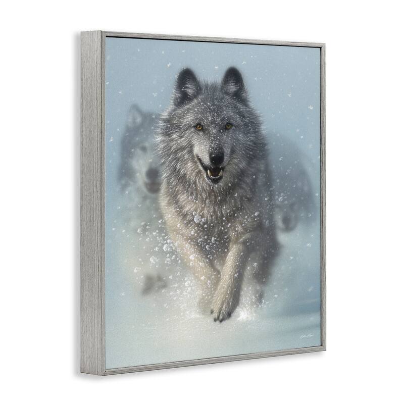 Stupell Wolves Running Through Snow Siberian Wild Winter Animals Framed Wall Art