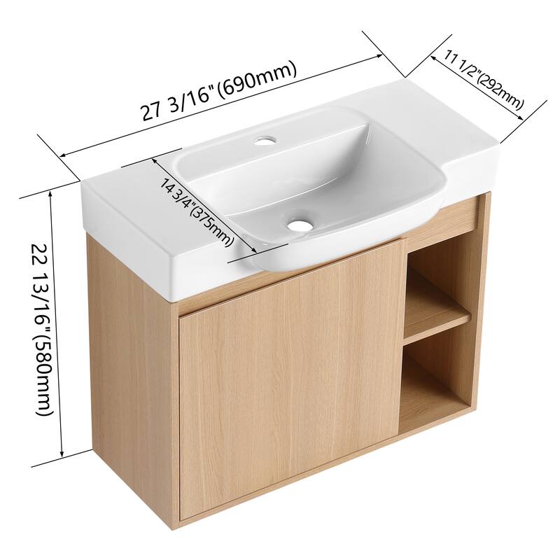 Bathroom Vanity With Sink In 24/28 Inch, Floating Bathroom Vanity With Soft Close Door