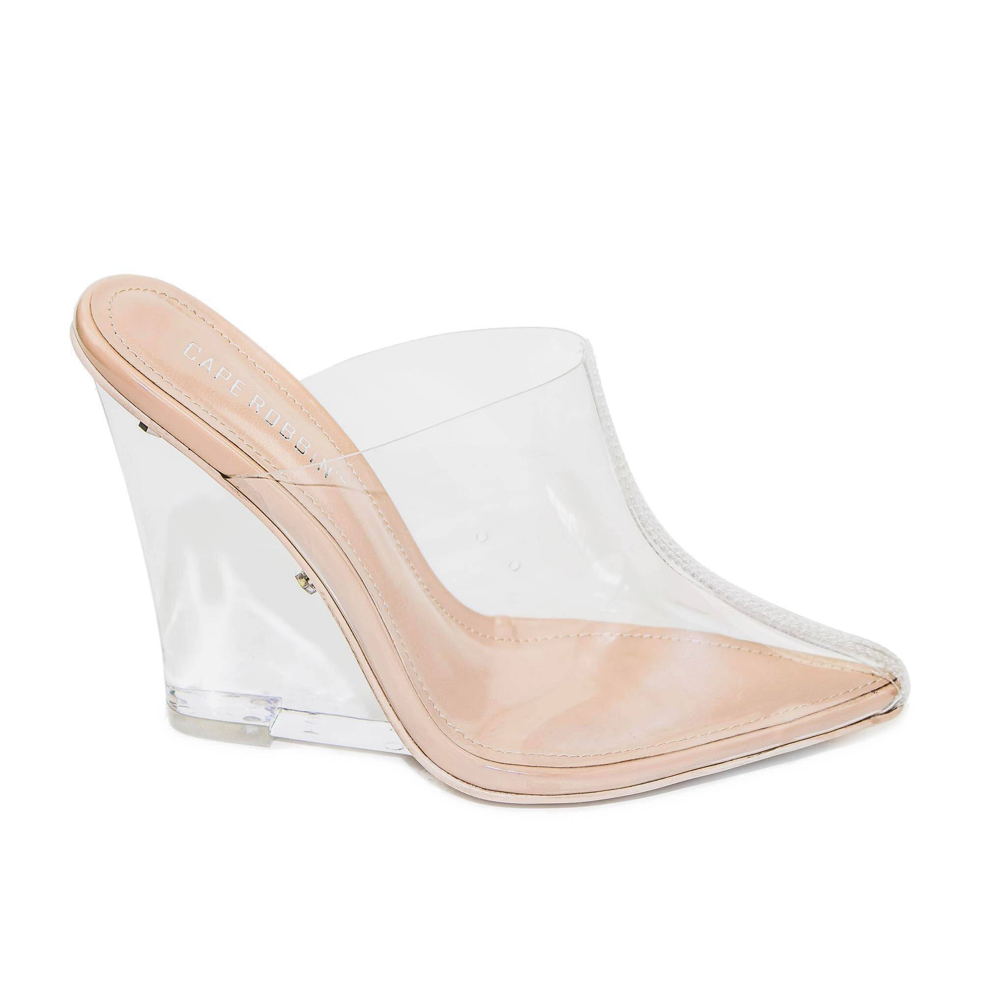 lucite wedge heels