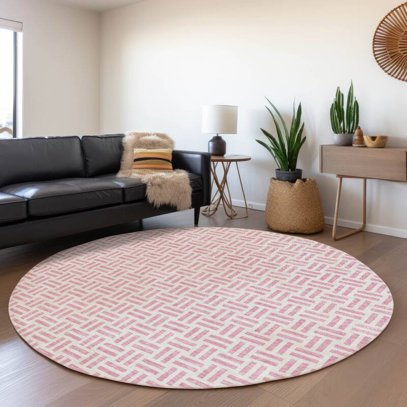 Machine Washable Indoor/ Outdoor Contemporary Basketweave Chantille Rug
