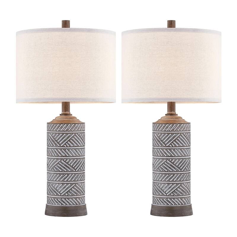 KAWOTI 23inch Distressed Wood-look Table Lamp Set with Bulbs(set of 2) - W12" * H23.25"