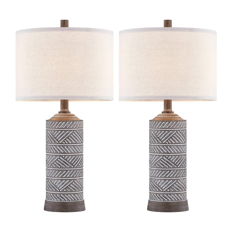 KAWOTI 23inch Distressed Wood-look Table Lamp Set with Bulbs(set of 2) - W12" * H23.25"