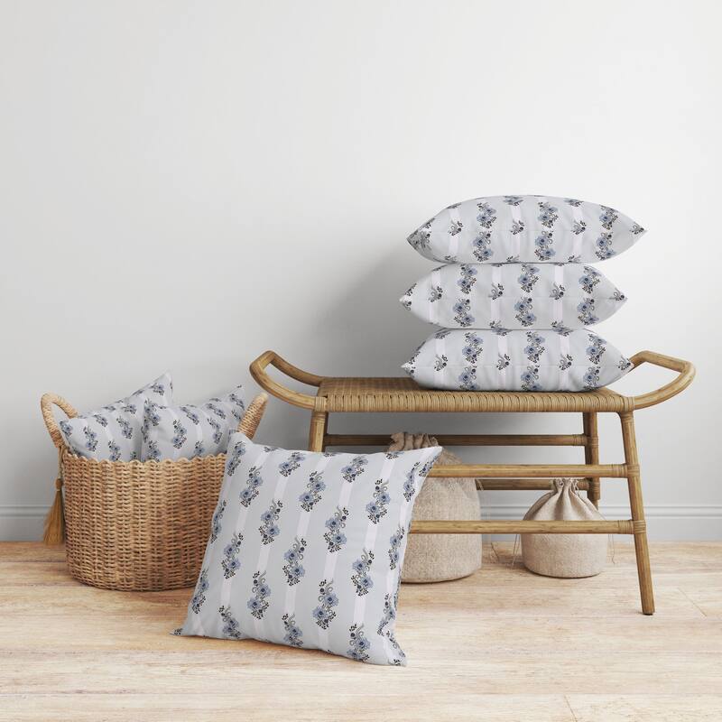 Floral Luminosity Faux Suede Reversible Throw Pillow Blue and Black