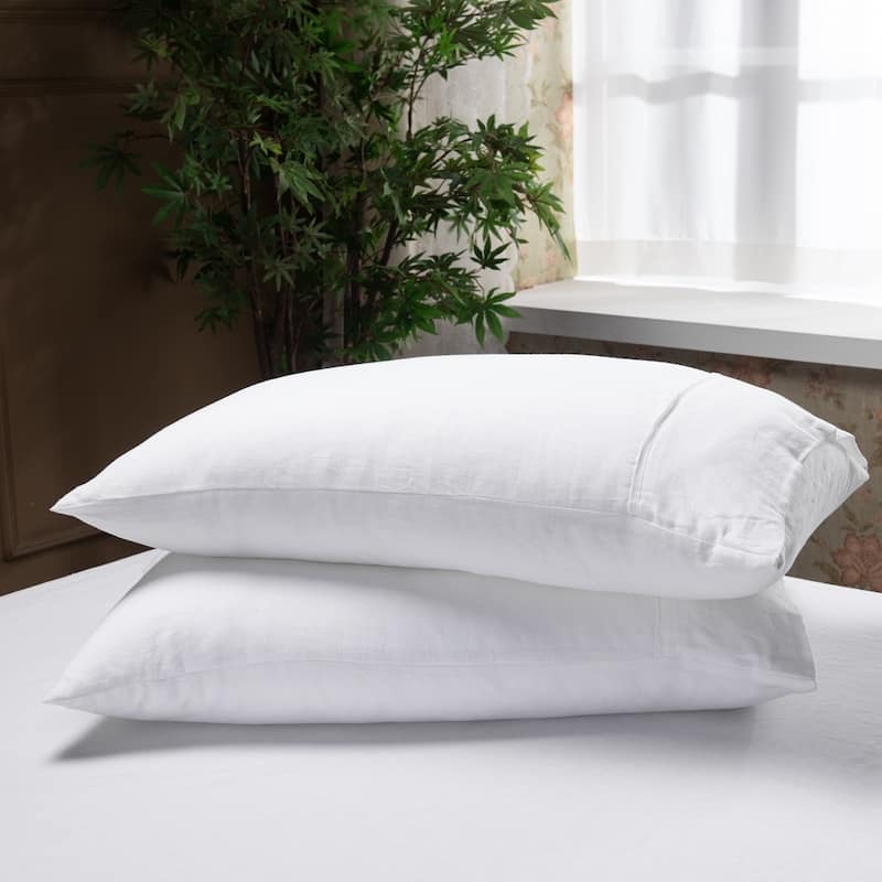 WHOLINENS Stone Washed French Linen Pillow Cases 2Pcs Side Opening - 20x40" - White