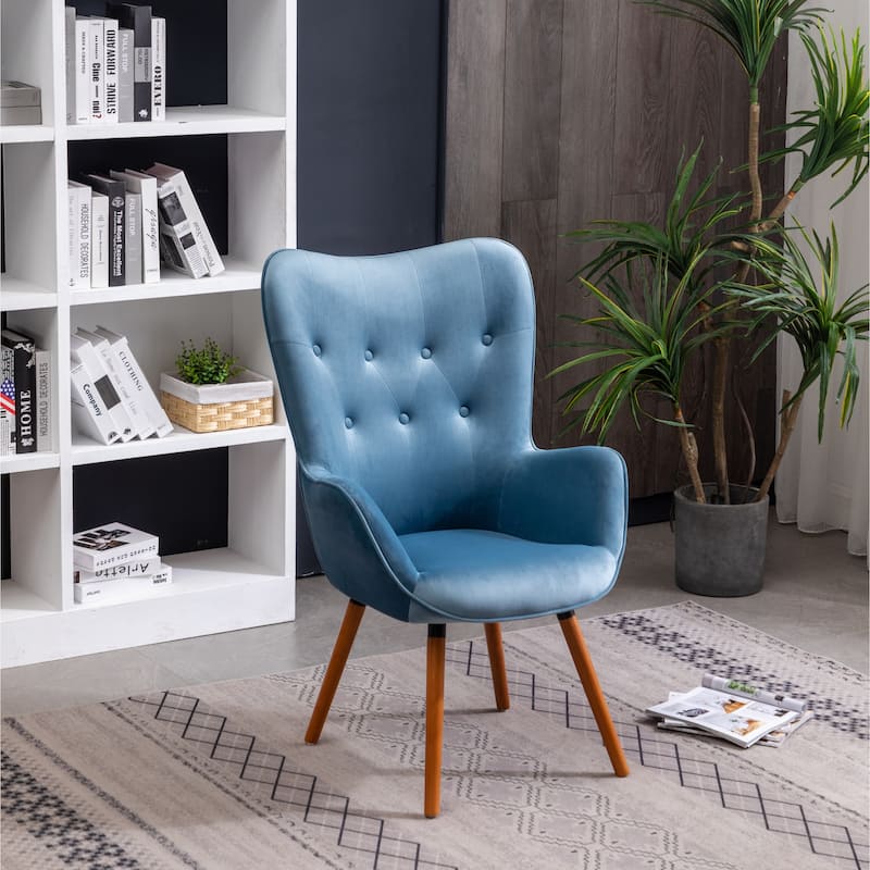 Blue Modern 30" Polyester Button Tufted Accent Chair with Solid Wood Frame for Living Room