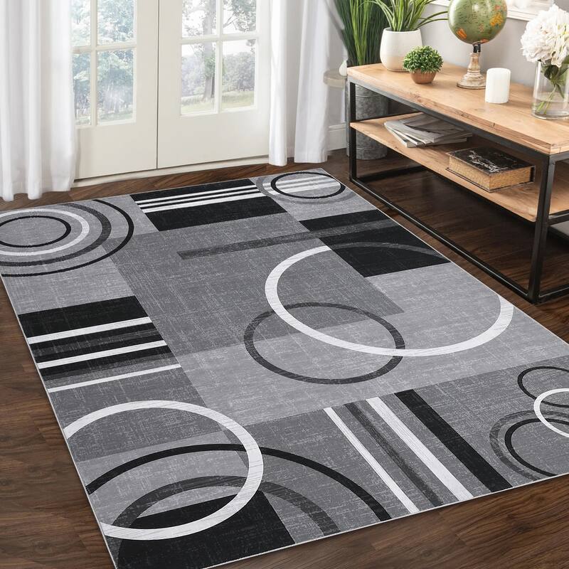 Washable Rugs for Living Room Bedroom Circles Pattern Rug Modern Geometric Area Rug