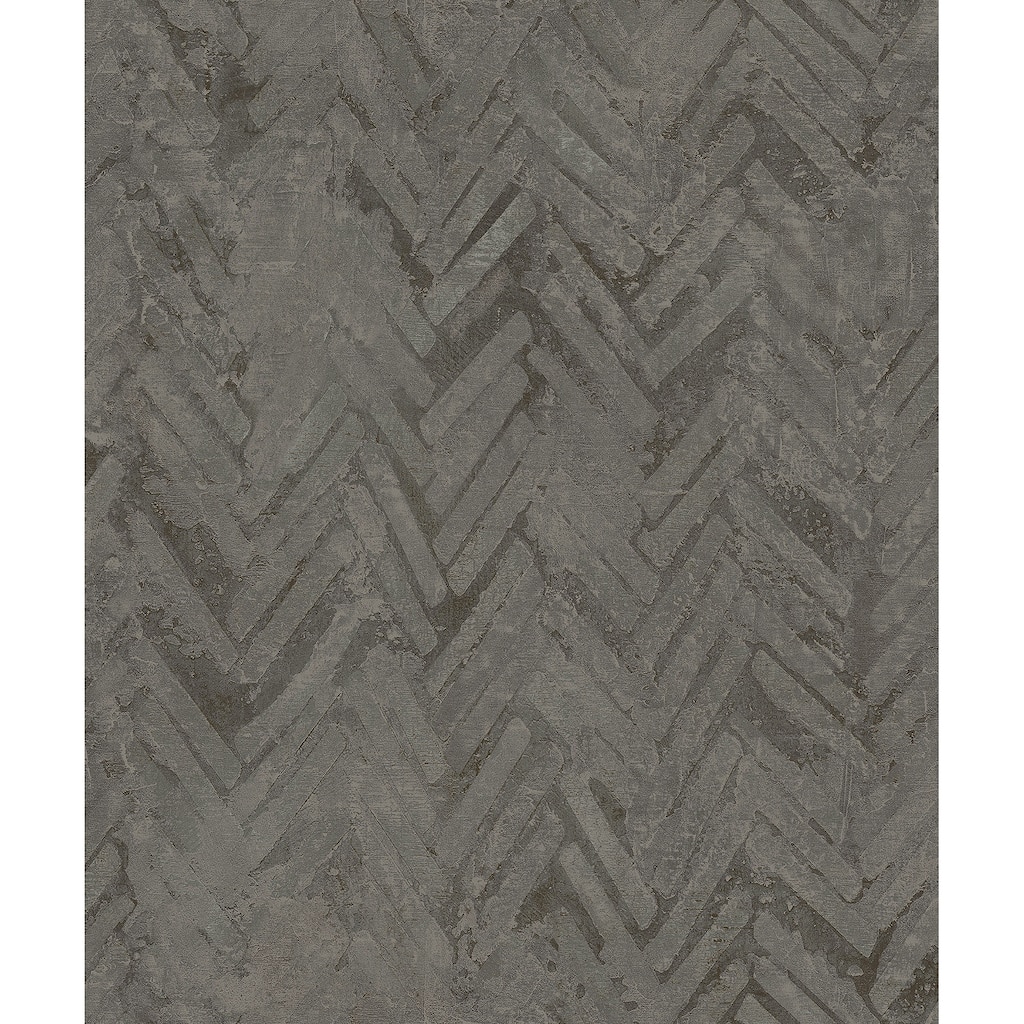 A-Street Prints Amesemi Dark Grey Distressed Herringbone Wallpaper