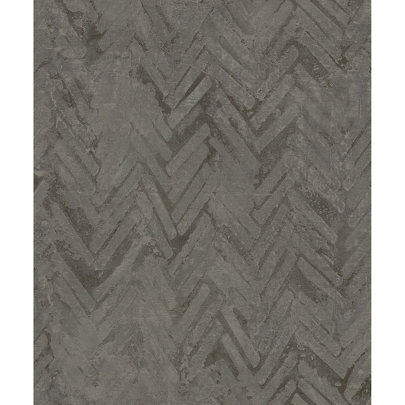 A-Street Prints Amesemi Dark Grey Distressed Herringbone Wallpaper