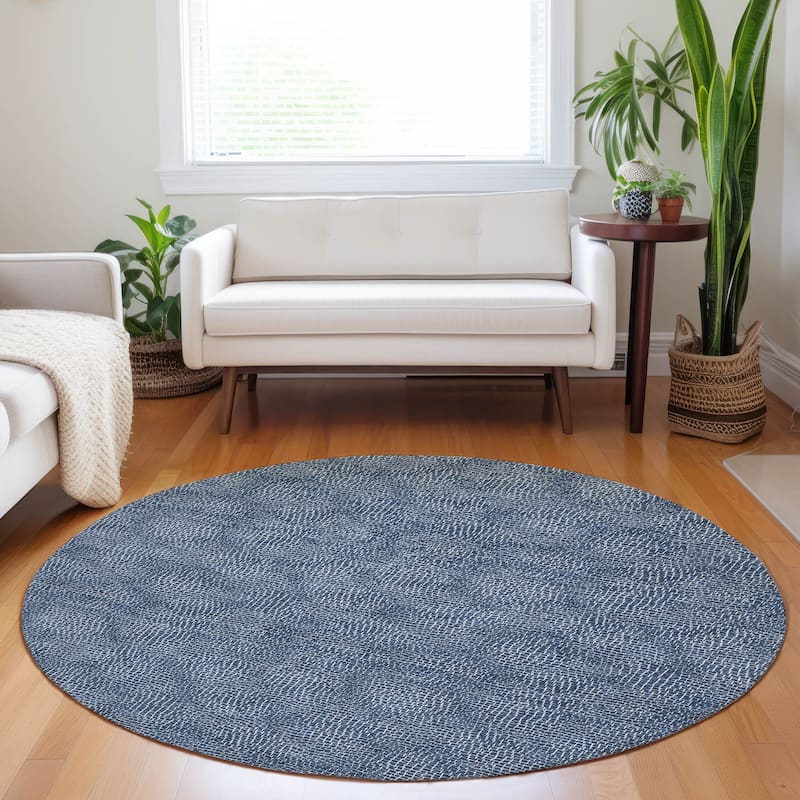 Machine Washable Indoor/ Outdoor Solid Modern Chantille Rug - Navy - 8' x 8'