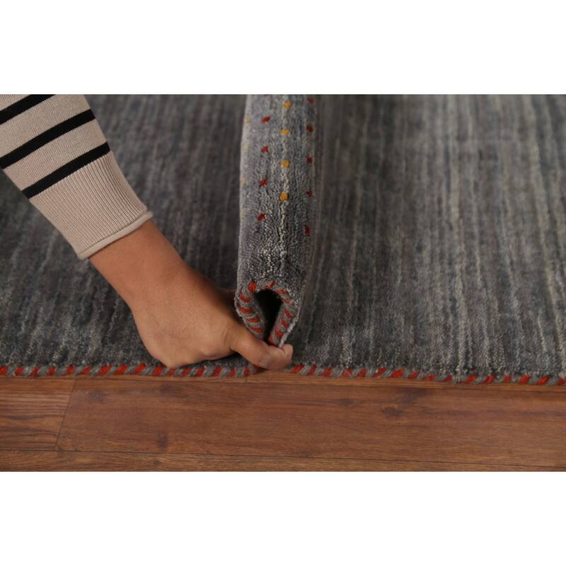 Gray Gabbeh Runner Rug Hand-Knotted Wool Carpet - 2'8"x 9'6"