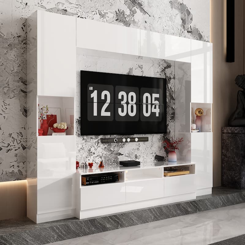 Glossy Entertainment Center TV Media Center Wall Storage Cabinet - 94.5"X78.7"