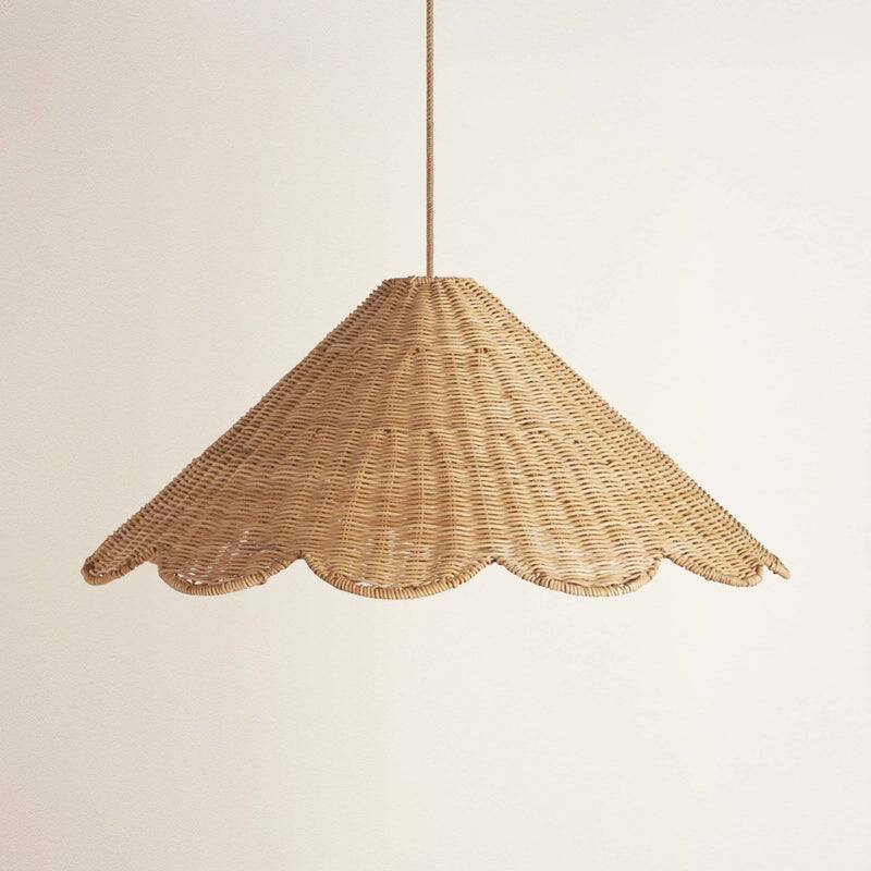 Daisy Rattan Pendant Light - Natural Large Cone 1-Light Handwoven Light Fixture For Modern, Coastal, Farmhouse, Boho Room Décor