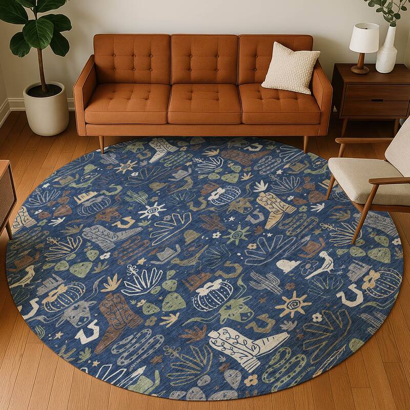 Machine Washable Indoor/ Outdoor Modern Ranch Chantille Rug