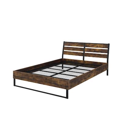 Eastern King Bed - Rustic Oak & Black Finish - Mediterranean Style Bed Frame