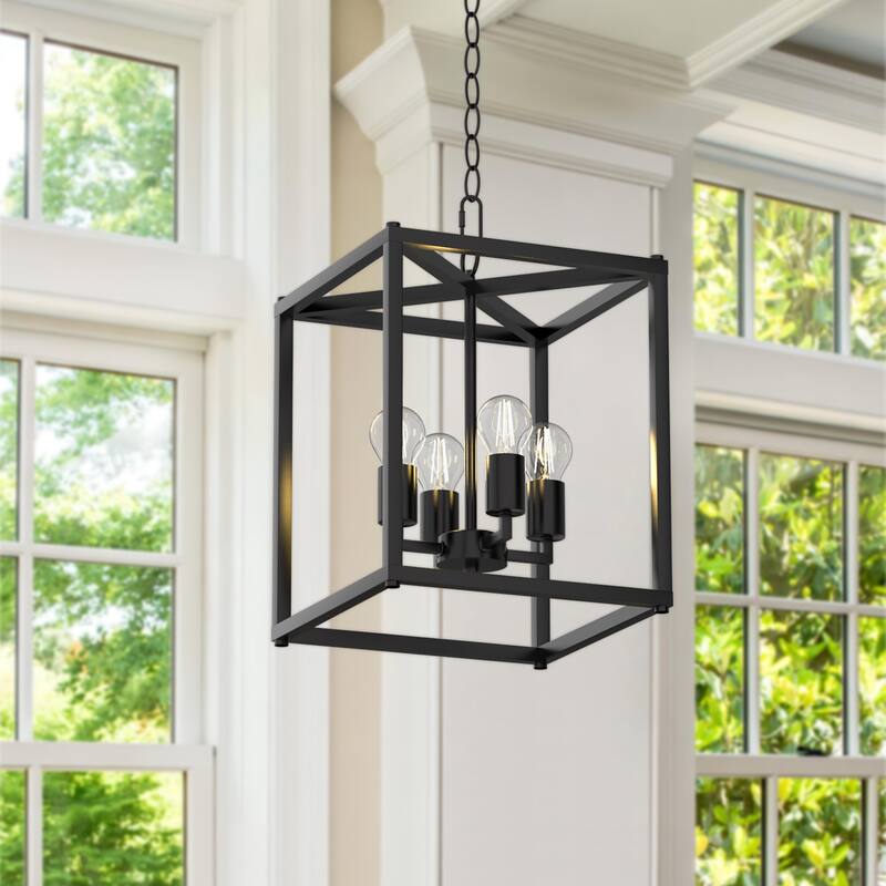 4 Light Square Pendant Light Lantern Chandelier - Gold
