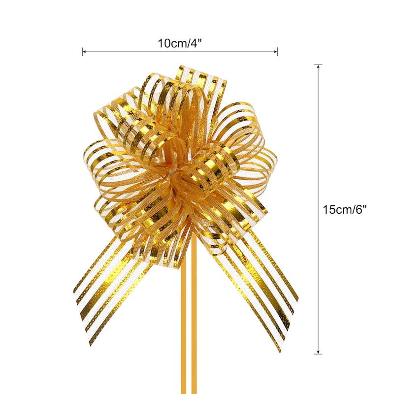 5pcs 6" Large Organza Pull Bow Chiffon Gift Wrapping Bows Ribbon - Gold - 4"