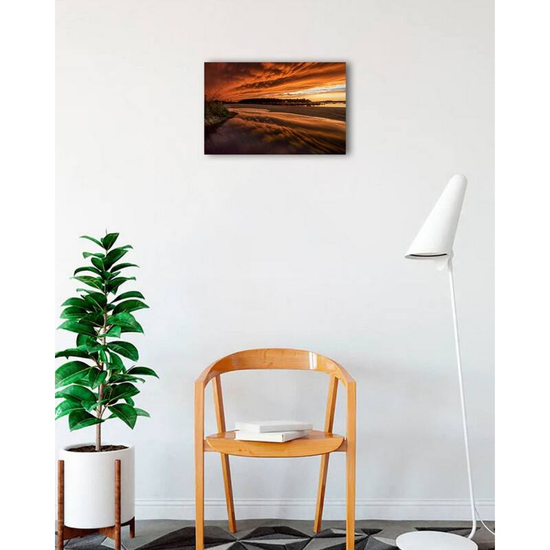 Summer Beach Sunset Reflection Photography by Wayne Collamore Art Poster - Print On Demand - 12 x 18 Inch