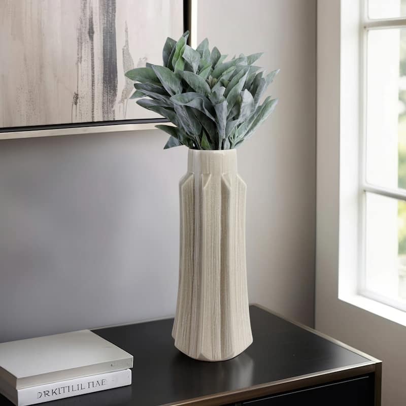 Ceramic Vase with Sculptural Swirl Design and Textured Detailing - 8" x 8" x 19"