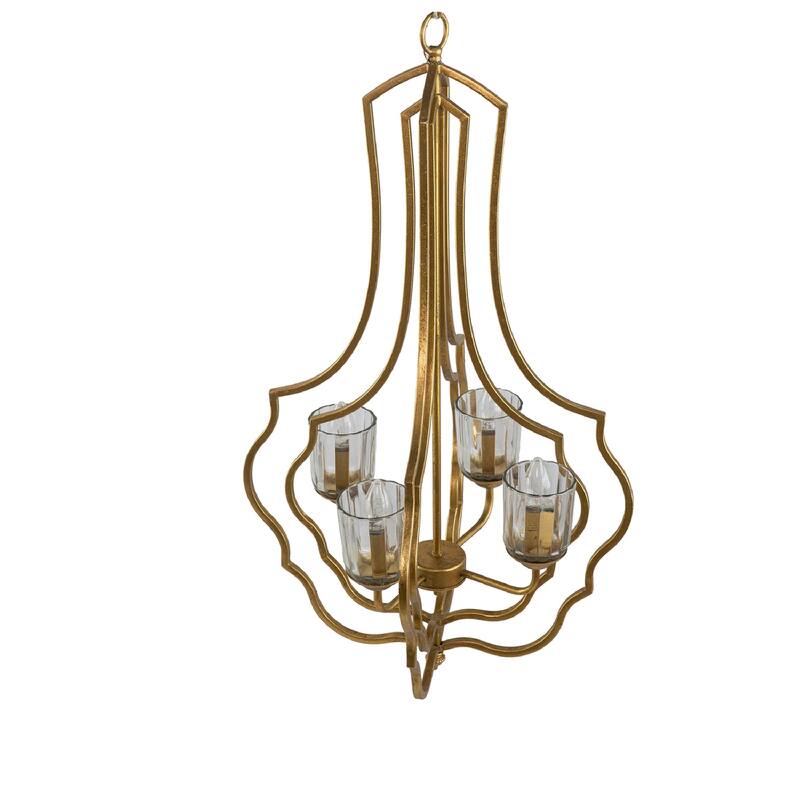 4 Light Iron Chandelier with Gold Finish and Elegant Open Frame Design for Dining Room or Foyer Ceiling Décor - 9.84