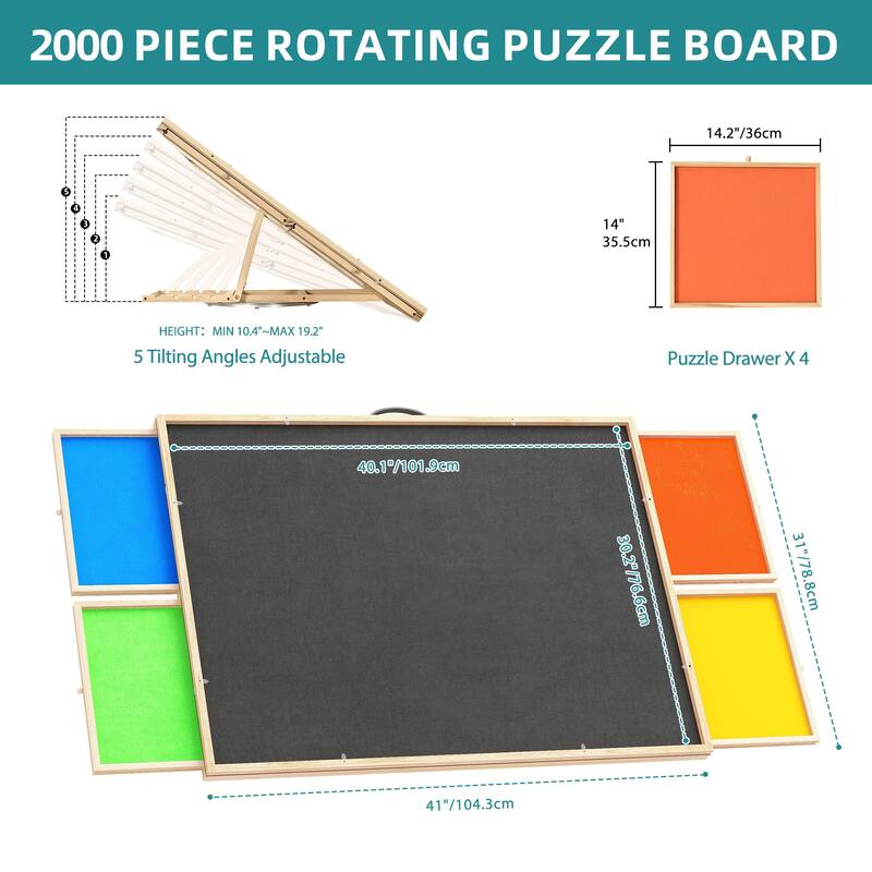 Moasis 1000 Piece Rotatable Puzzle Table with 4 Felt Drawers Natural Wood Finish - For 2000pcs