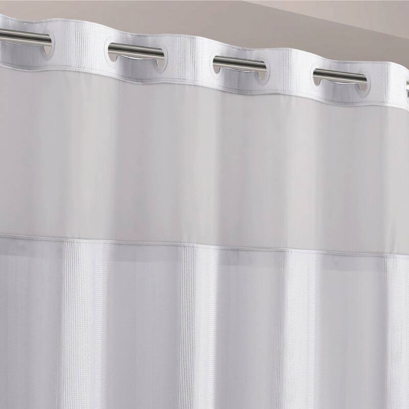 Hookless Waffle Stripe 2-in-1 Shower Curtain with Sheer Top Window and Flex-on Rings, It's a Snap! Liner Compatible