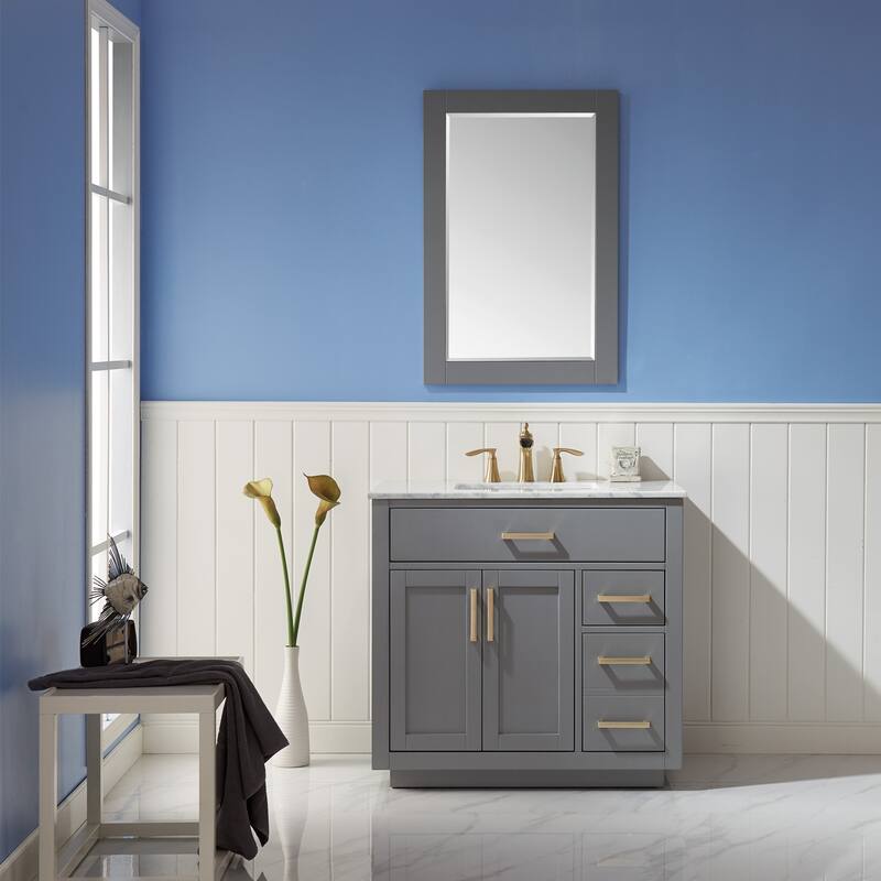 Altair Ivy Single Bathroom Vanity Set and Carrara White Countertop with Mirror