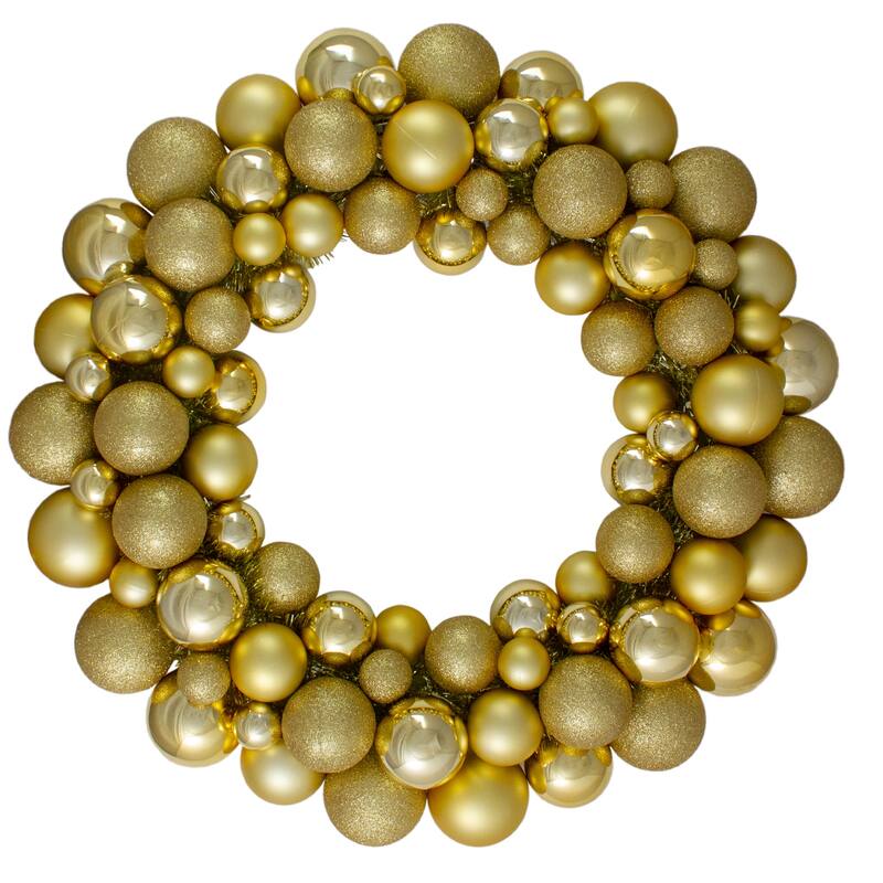 Vegas Gold 3-Finish Shatterproof Ball Christmas Wreath - Unlit - 24"