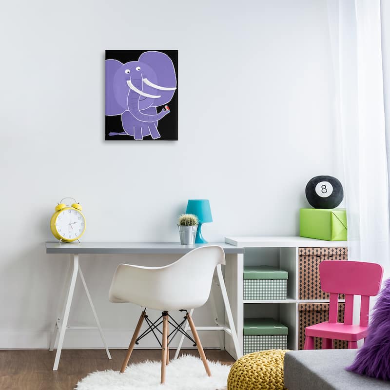 Stupell Elephant & Bird on Black Canvas Wall Art Design By Carla Daly