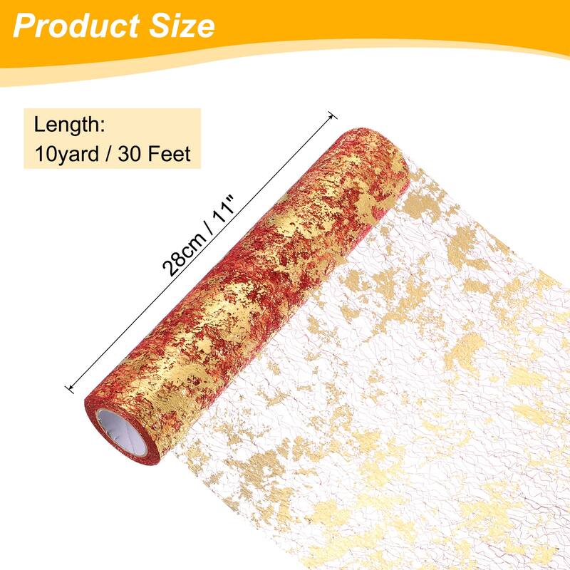 Table Runner, Sequin Gold Foil Thin Mesh Metallic Table Runner - Red Gold - 30 Feet