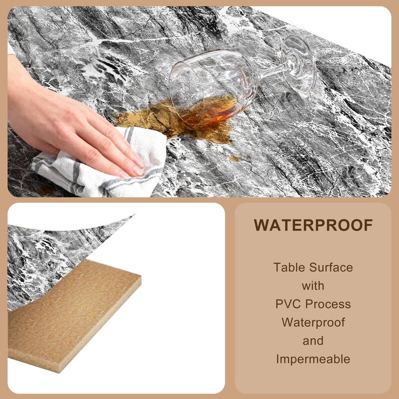 Javlergo 3-Piece Dining Table Set with 2 Backless PU Padded Chairs Space Saving Design Pub Set White/Oak & Black/Marble Options