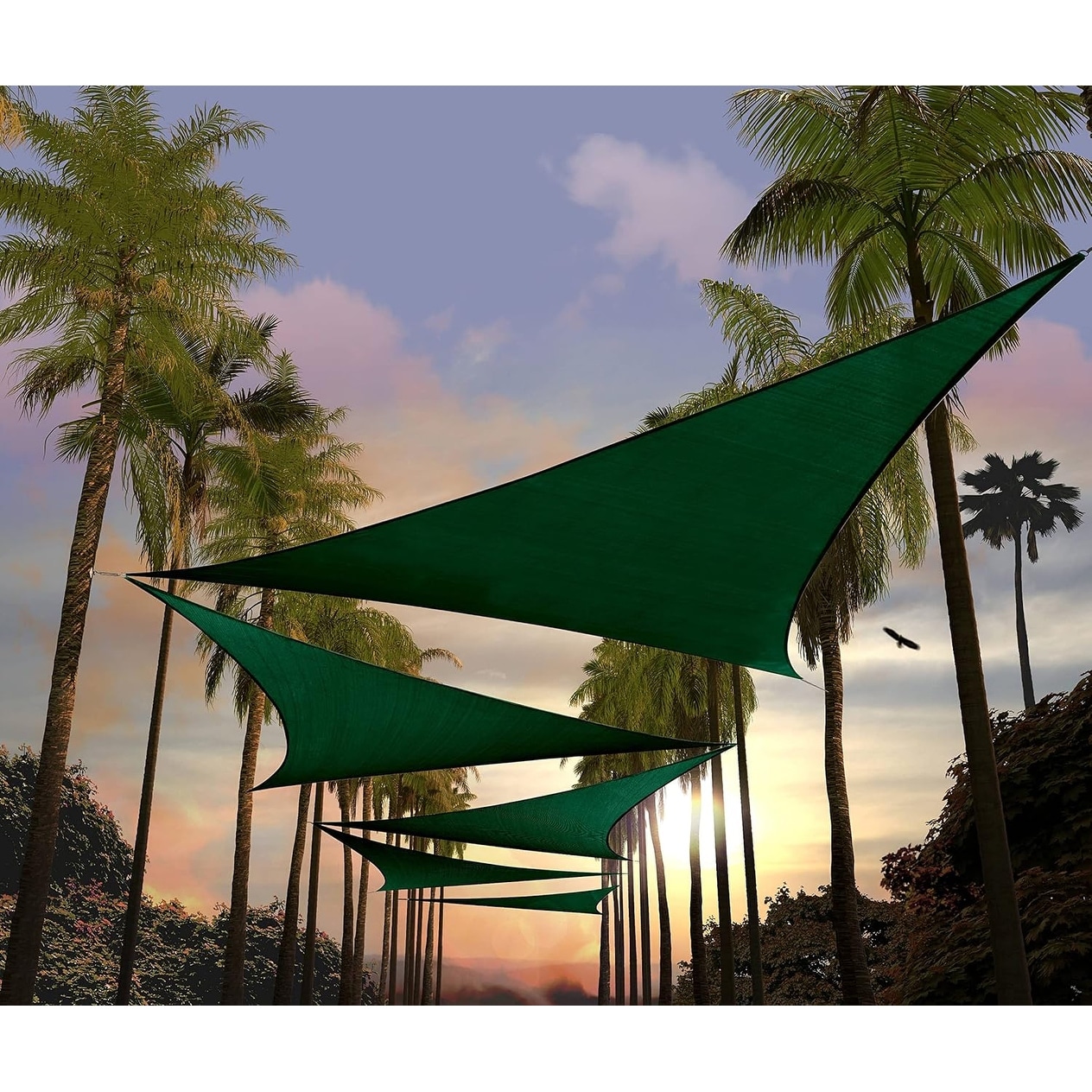 Custom Size 22' x 22' x 22' Green Triangle Sun Shade Sail, UPF50+, 95% UV Block, Water & Air Permeable, Commercial Standard