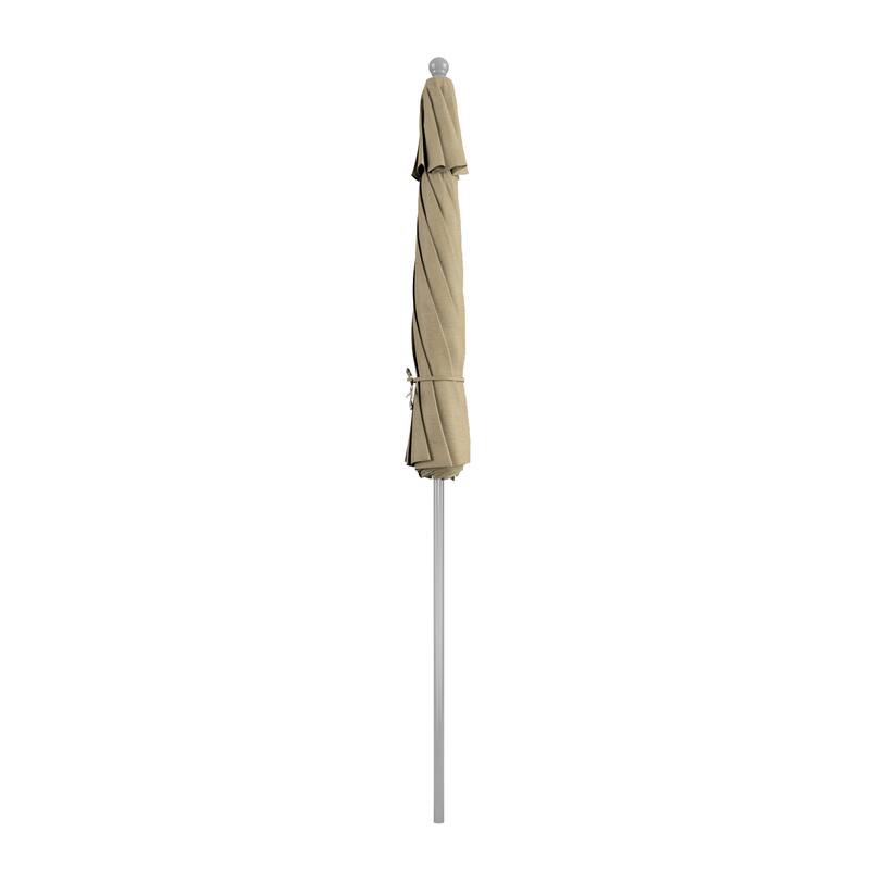 California Umbrella 9' Rd. Aluminum Frame, Fiberglass Rib Patio Umbrella, Push Open,Anodized Silver Finish, Sunbrella Fabric