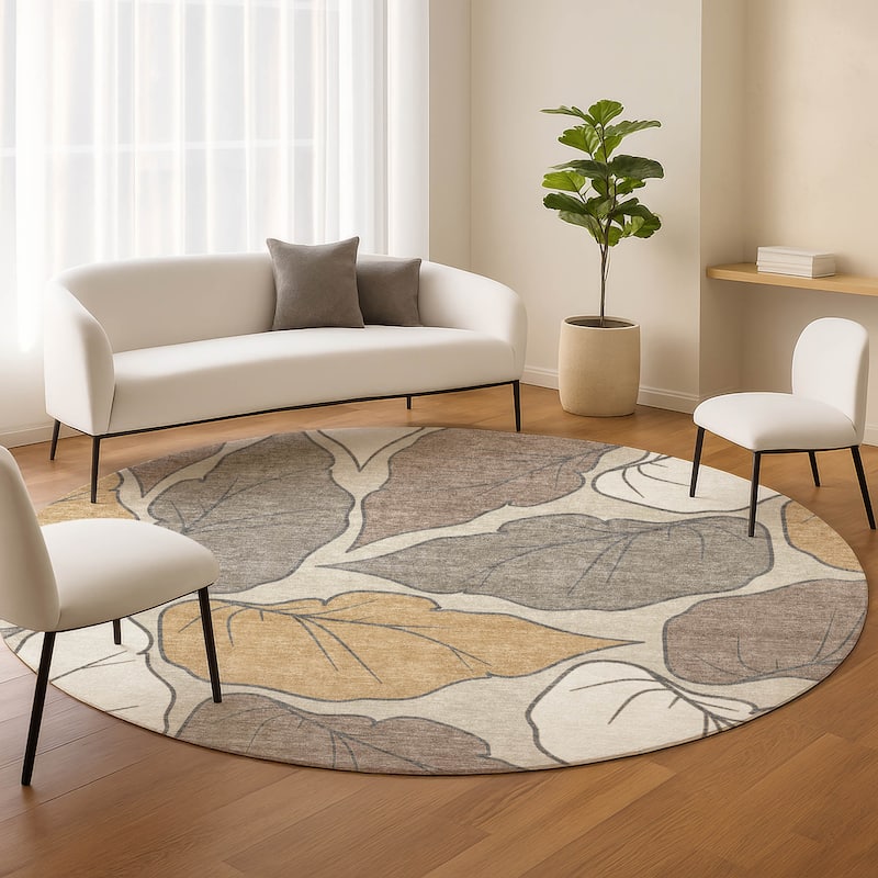 Machine Washable Indoor/ Outdoor Contemporary Floral Chantille Rug