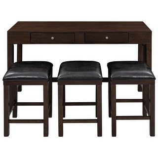 4-Piece Counter Height Table Set with Socket and Leather Padded Stools ...
