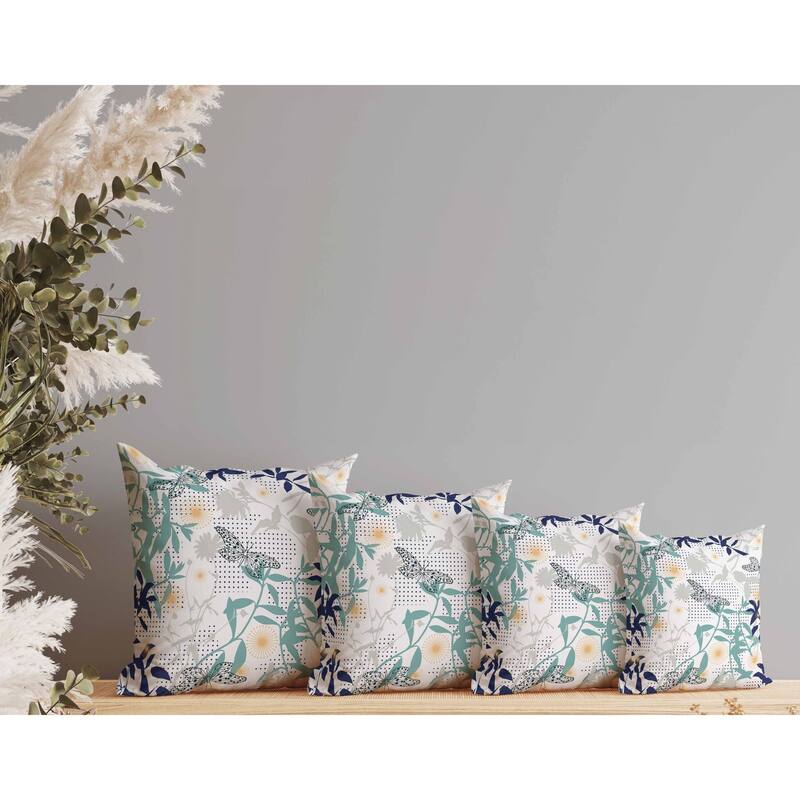 Butterfly Floral Orbit Indoor/Outdoor Reversible Throw Pillow Blue and White