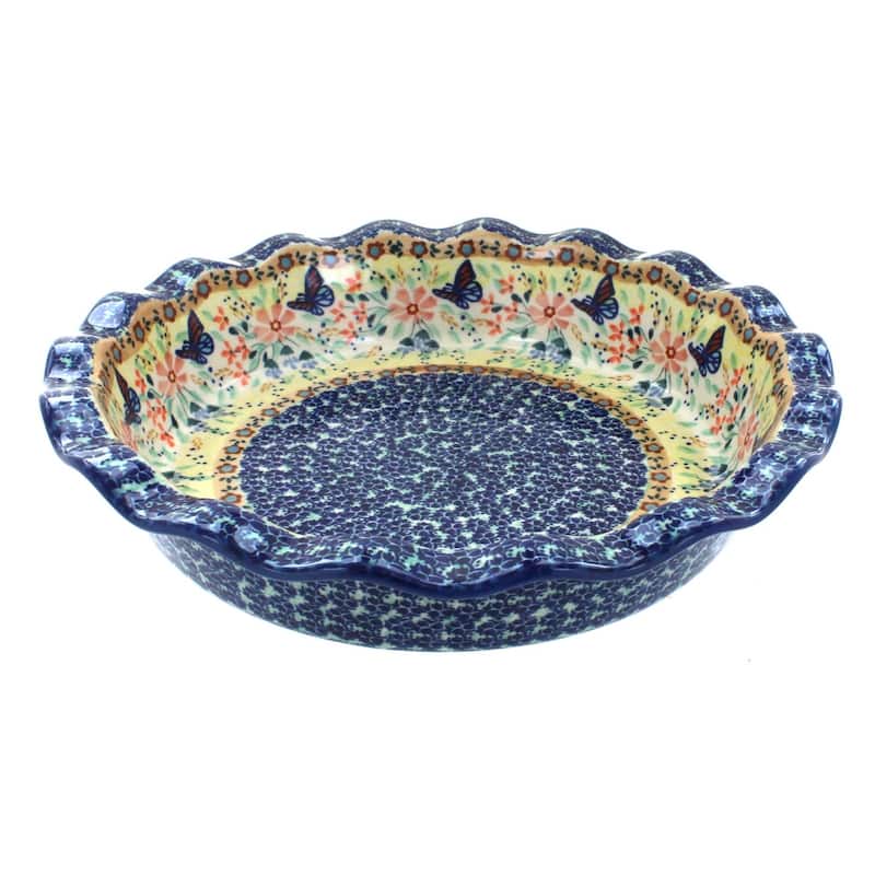 Blue Rose Polish Pottery Z159 Manufaktura Pie Plate - Blue Butterfly