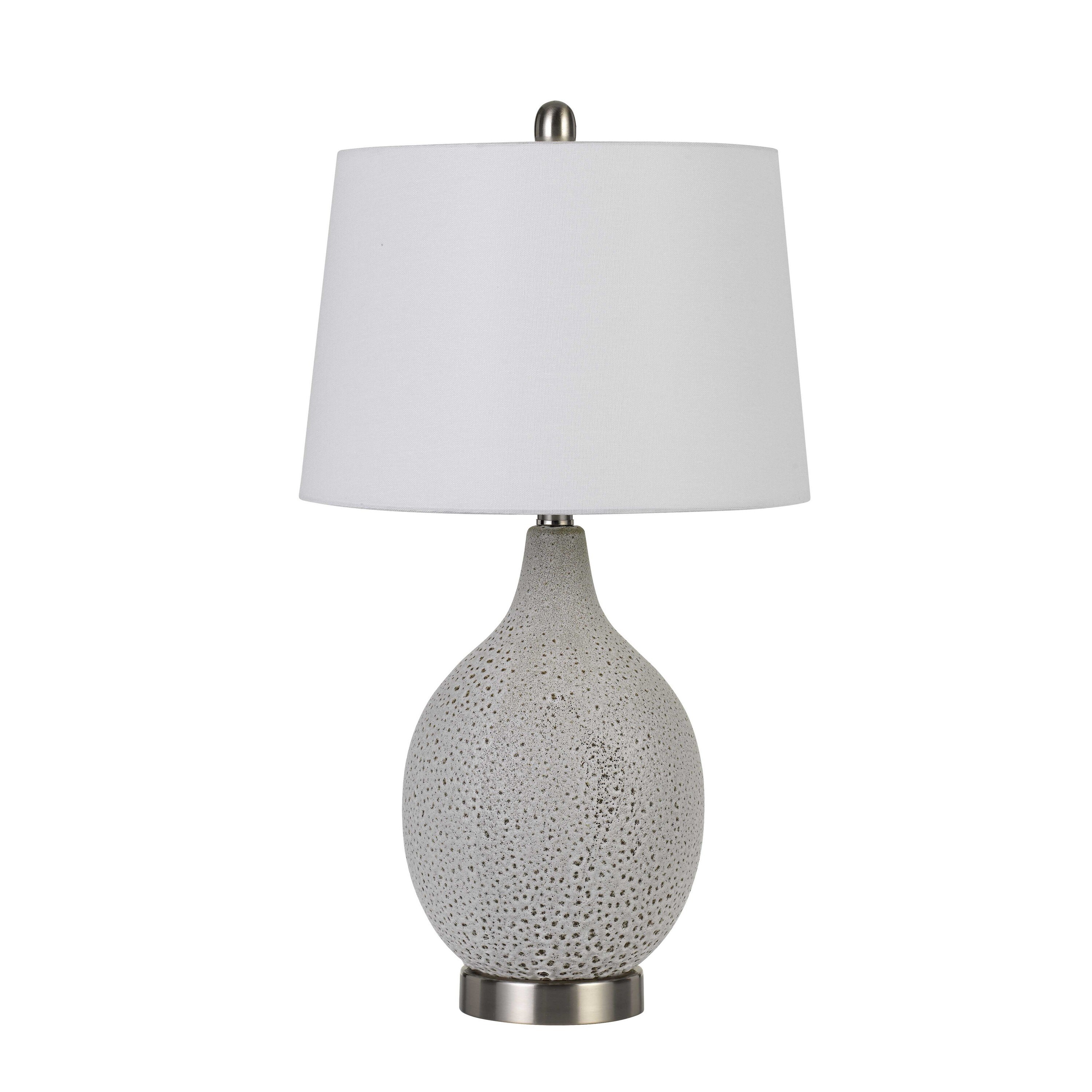 Shop Black Friday Deals On Textured Ceramic Table Lamp With Round Base White And Chrome On Sale Overstock 31681336