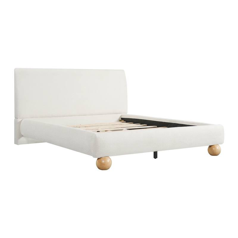 Christopher Knight Home - Modern Boucle Upholstered Platform Bed with Thick Headboard and Solid Wood Legs
