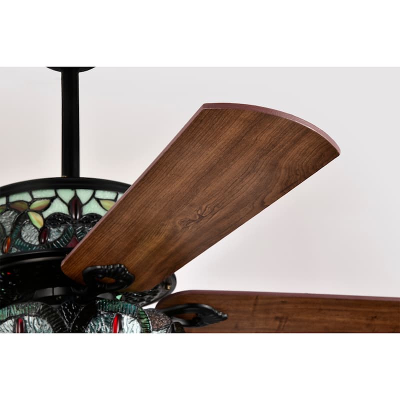 Inio 5-Blade Lighted Ceiling Fan 2-Tier Tiffany Style Glass