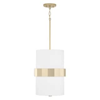 Sutton 2-light Soft Gold Drum Pendant w/ White Fabric Shade & Frosted Glass Diffuser