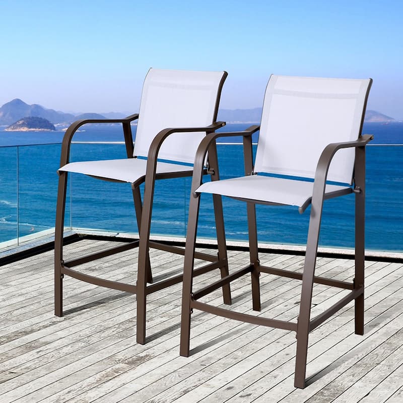Crestlive Products Outdoor Outdoor Cast Aluminum Swivel Bar Stools with Sunbrella Cushion