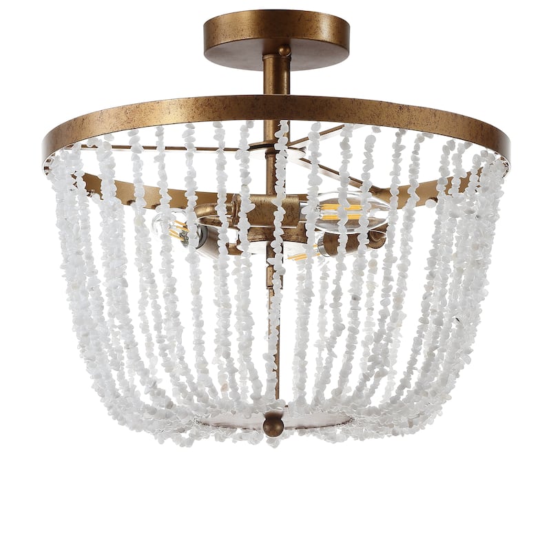 Gabrielle 15" Stone/Metal LED Flush Mount, Antique Gold / White by JONATHAN Y