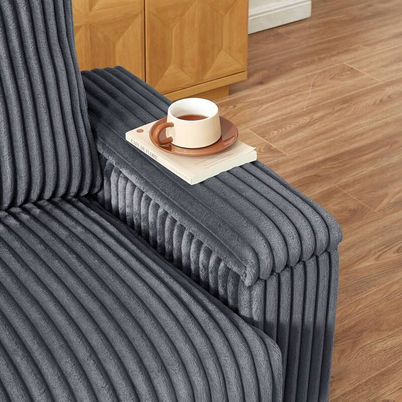 71" Sofa Plush Corduroy Square Storage Armrest USB port