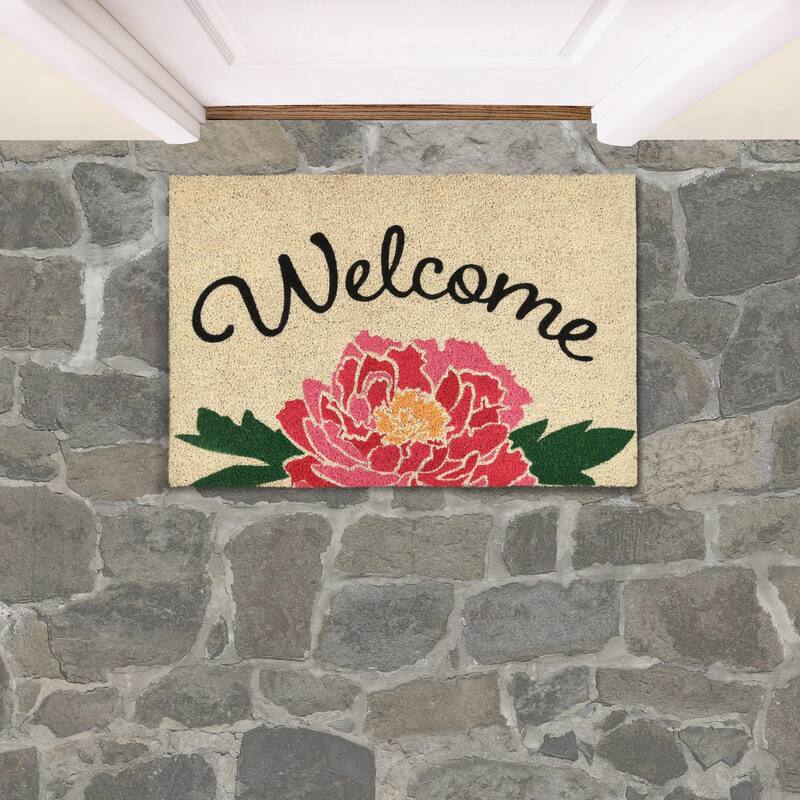 Villa by Classic Home Peony Welcome 24x36 Pink and Sand Choir Doormat